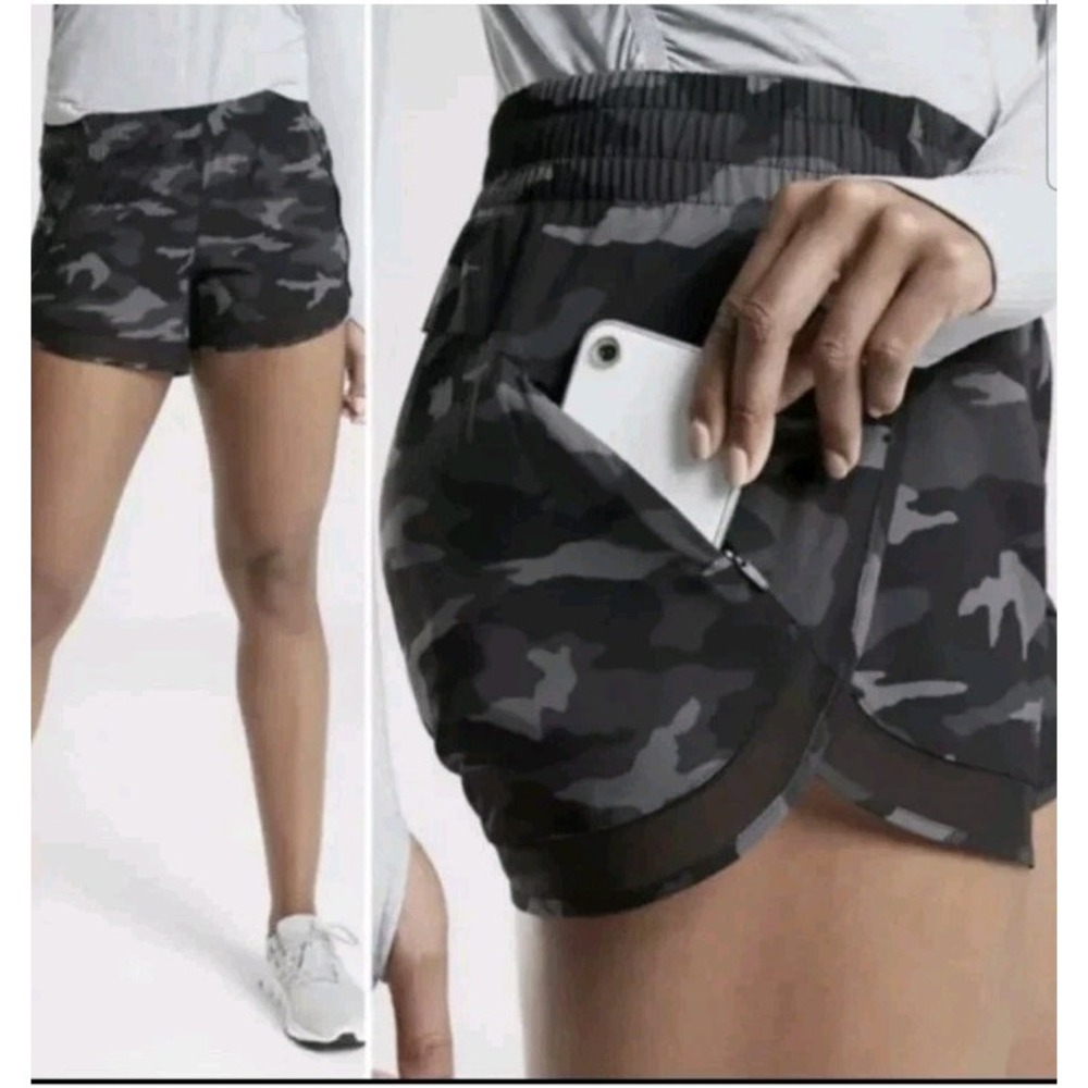 Athleta Printed Mesh Racer Run Short 4" Black Camo Lux Women Size‎ 1X